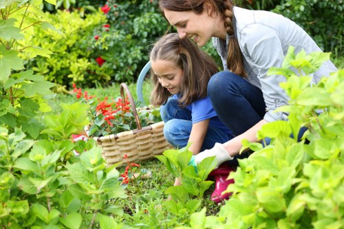 Team inspecting a garden before maintenance work